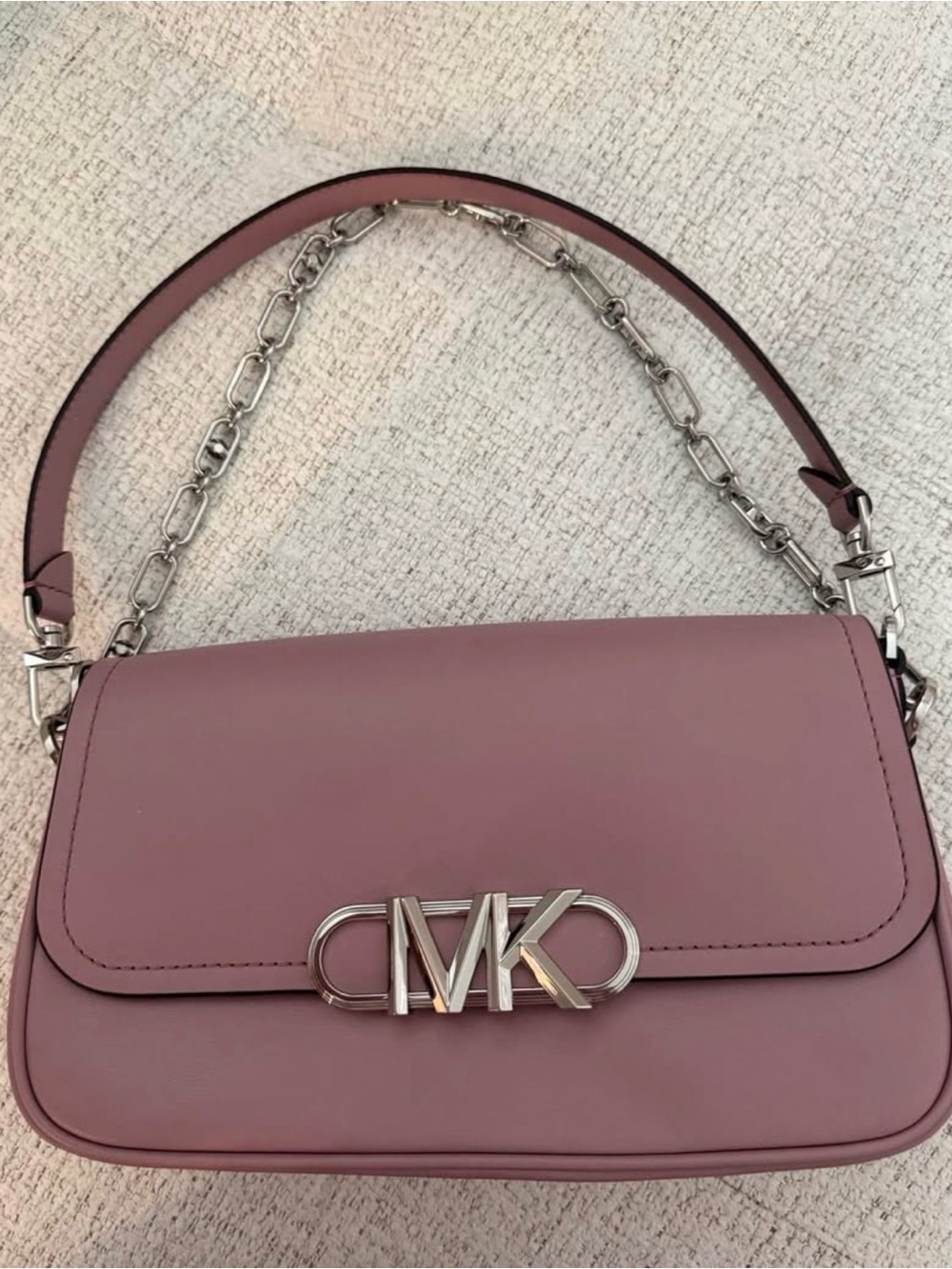 Michael Kors Rose Mauve Leather Shoulder Bag with Silver Chain